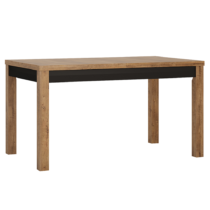 Rozkladací jedálenský stôl, dub lefkas tmavý/čierny mat, 140-180x85 cm, LUCITA HAVT02