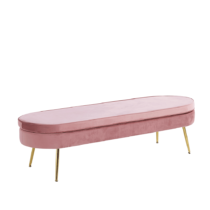 Luxusná lavica, ružová Velvet látka/chróm zlatý, Art-deco, NOBLIN TYP 1